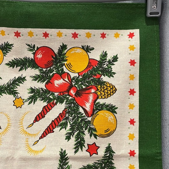 Colorful Christmas Table Runner Candles, Bows, Ornaments Pine Boughs/Cones Stars - Picture 4 of 16